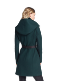 Hooded Wool Blend Coat with Leather Belt