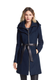 Hooded Wool Blend Coat with Leather Belt
