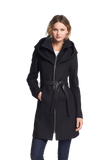 Hooded Wool Blend Coat with Leather Belt