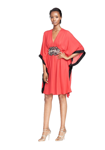 Jewel Detail Silk Georgette Caftan